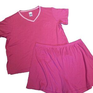 White Stag Sleepwear 2 Piece Pajama Set Tee & Shorts Women's Size 3X Barbie Pink